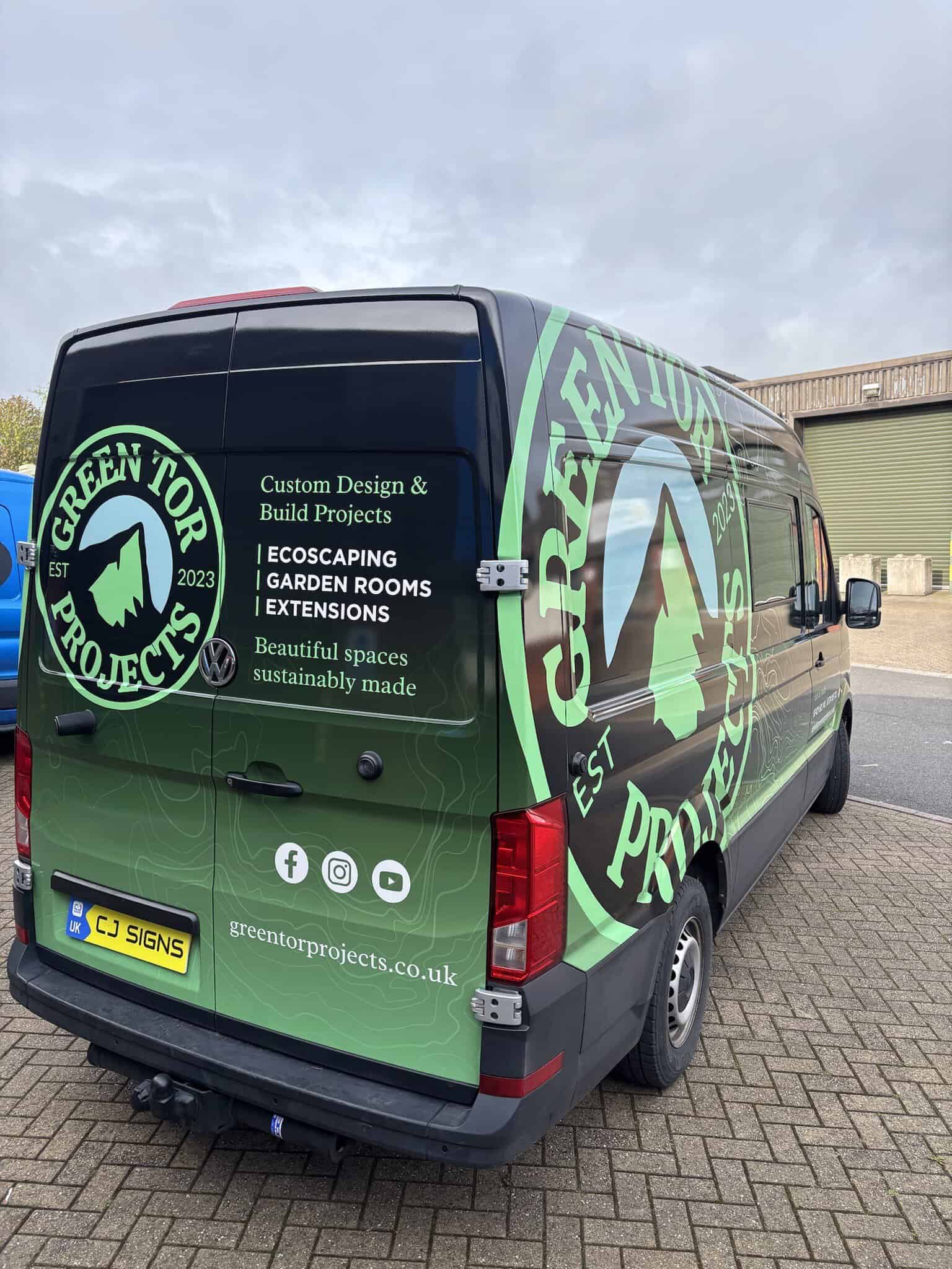Green Tor Projects van wrapping with green custom graphics